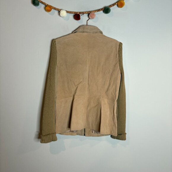 Vintage mixed media beige leather zip up jacket - Picture 4 of 4